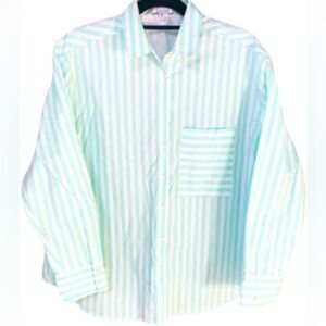 AYR The Deep End Relaxed Fit Button Down Shirt in Mint Green Stripe - Size L
